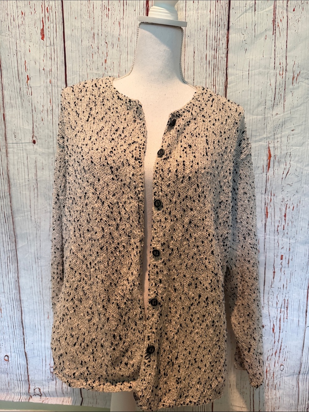 Talbots Beige Speckled Button-Front Cardigan